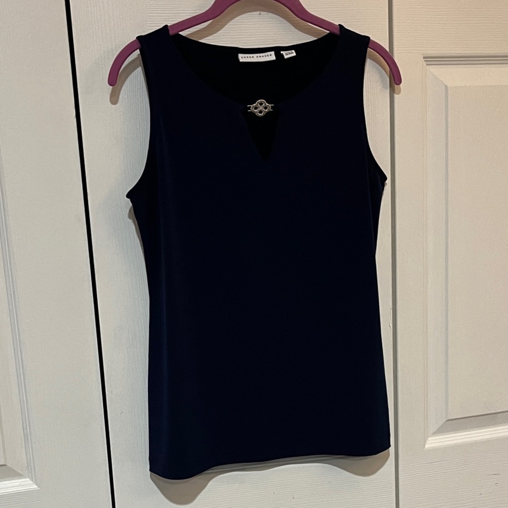 Susan Graver Elegant Navy Blue  Sleeveless Top